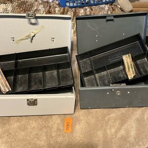 Two cash boxes good for small events light gray has key dark gray good latch